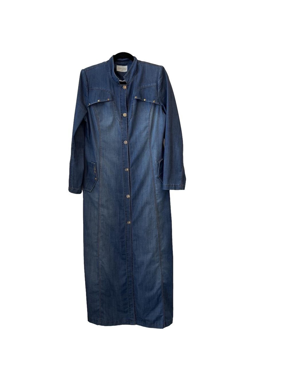 Vintage 1970s Denim Maxi Shirt Dress Western Rodeo Ankle Length Sheath ~Size M/L - Picture 3 of 16
